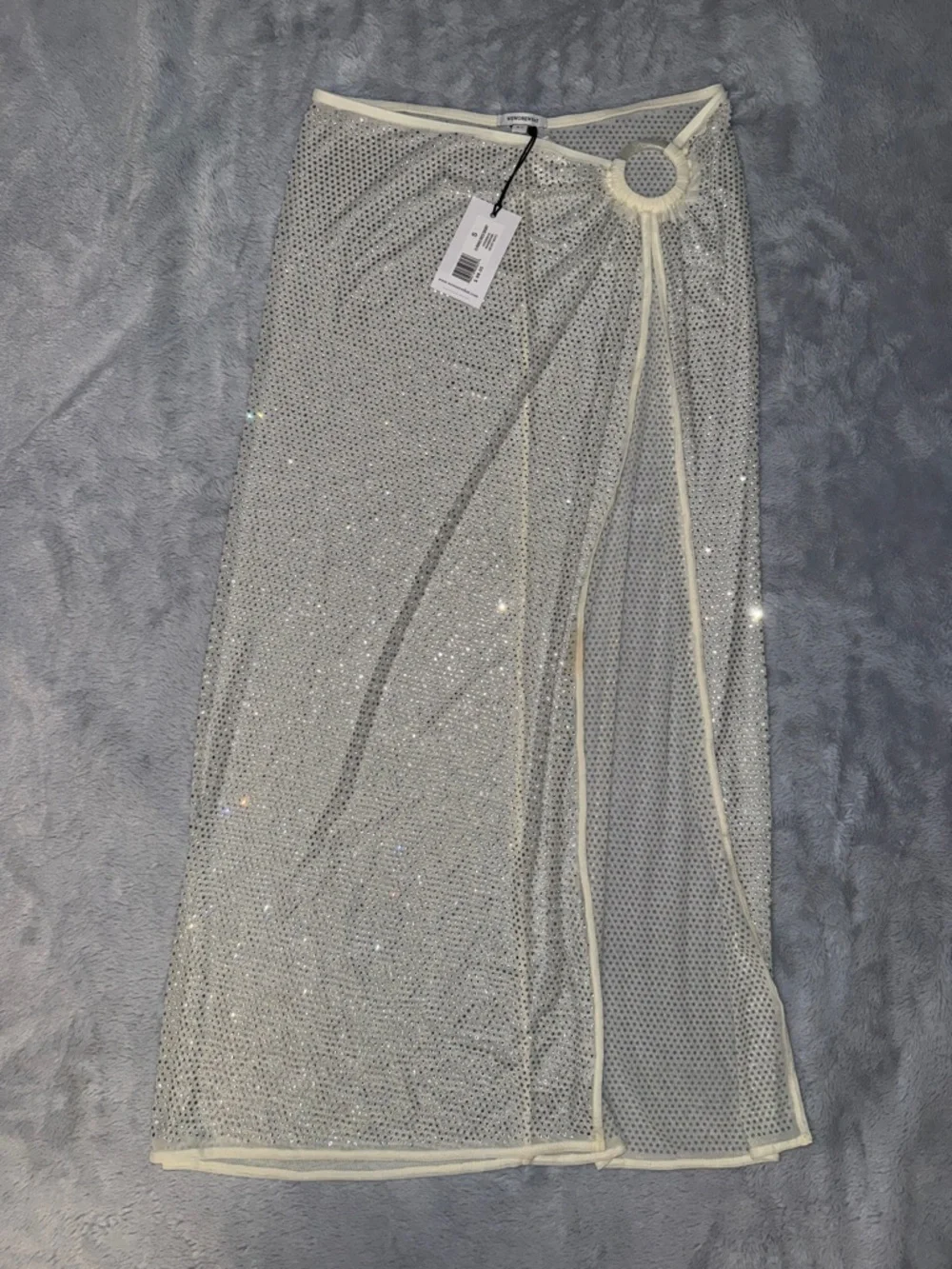 We Wore What - Sheer Rhinestone O Ring Midi Skirt/Coverup Size Small - Picture 2 of 3